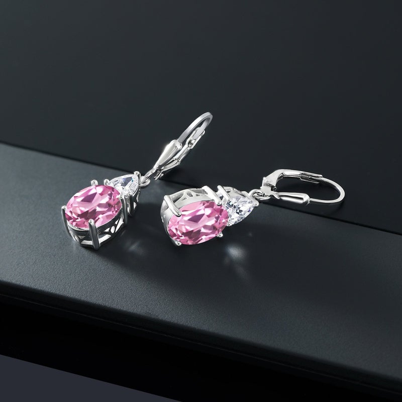 Gem Stone King 4-6 Cttw Leverback Dangle Earrings For Women | Gemstone Birthstone | 925 Sterling Silver | Oval 10X8MM | Trillion 5MM | Elegant Drop Design | Gift for Her Wife Mom - Image 5